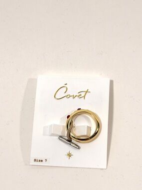 Covet Gold Tone Ring Set with Red Accent - Size 7